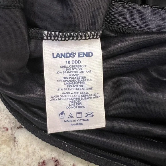 EUC Land’s End Underwire Tankini Swimsuit Top V-neck Wrap Front 18 DDD Black - Picture 9 of 10